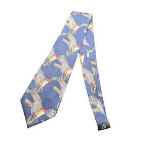 Vintage ducks unlimited blue 100% silk neck tie mallard flying ducks hunter USA
